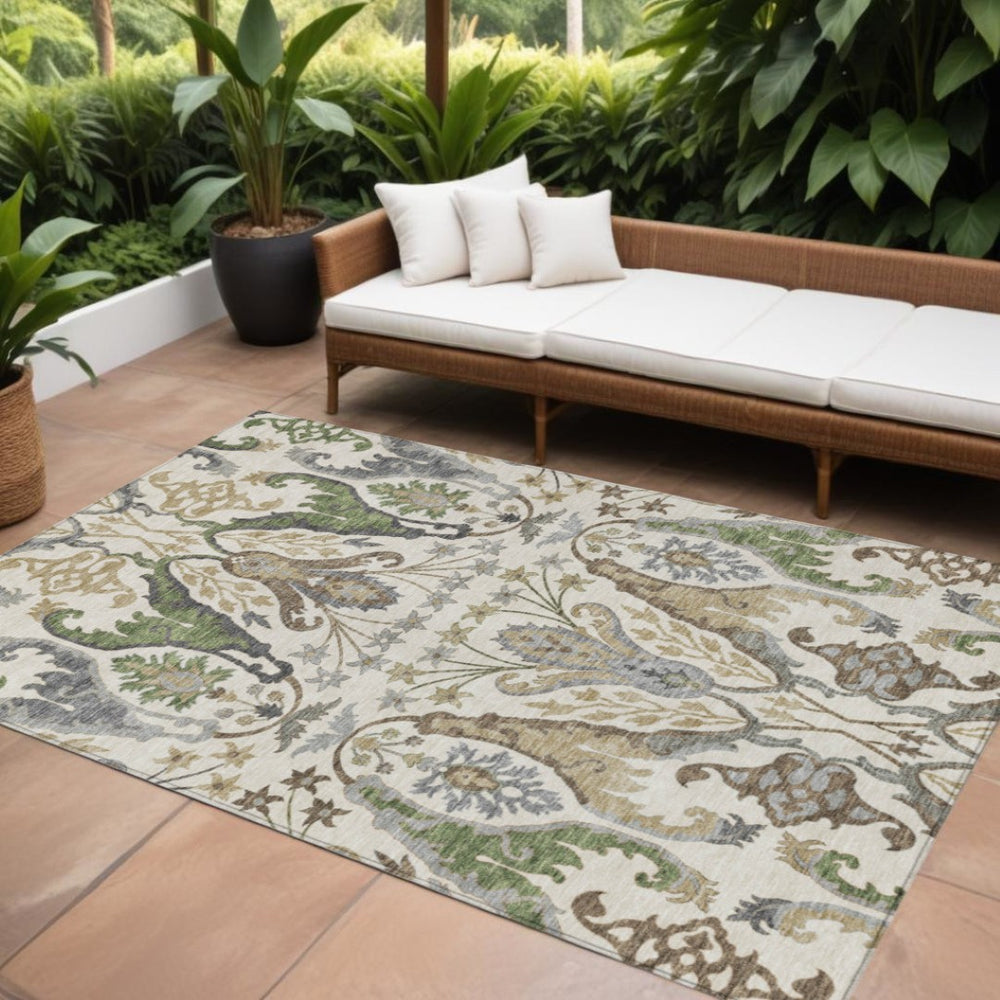 HomeRoots 5' Durable Floral Area Rug - Washable, Indoor/Outdoor, Ideal for High-Traffic Homes with Kids & Pets 10' X 14' 605288