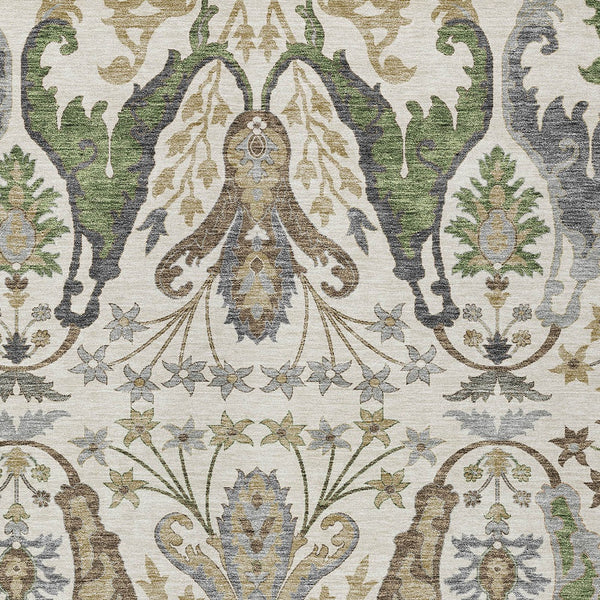 Homeroots 3' Elegant Black Green & Brown Floral Washable Area Rug For Indoor & Outdoor Spaces, 36" X 60" 10' X 14' Polyester 605288