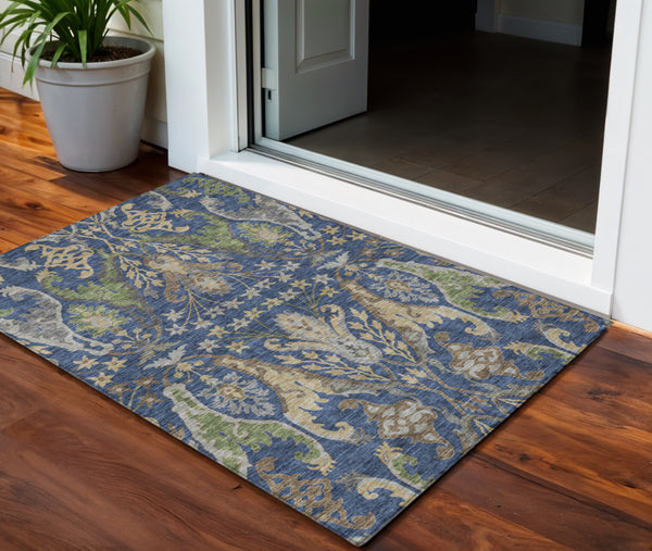 Homeroots 3' Elegant Black Green & Brown Floral Washable Area Rug For Indoor & Outdoor Spaces, 36" X 60" 3' X 5' Polyester 605289