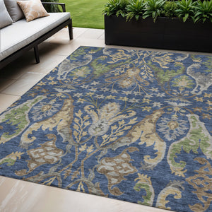 Homeroots 3' Elegant Black Green & Brown Floral Washable Area Rug For Indoor & Outdoor Spaces, 36" X 60" 5' X 8' Polyester 605290