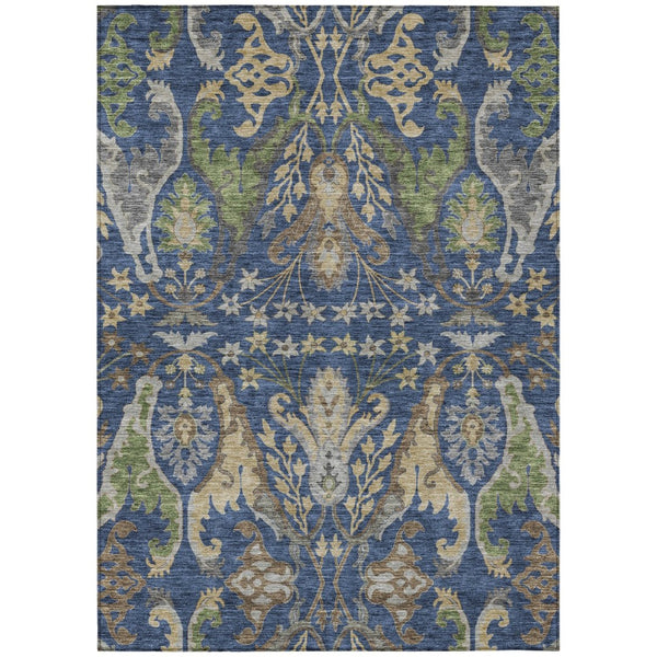HomeRoots 5' Washable Floral Indoor Outdoor Area Rug in Navy, Green & Brown – Durable & Easy to Clean! 5' X 8' 605290