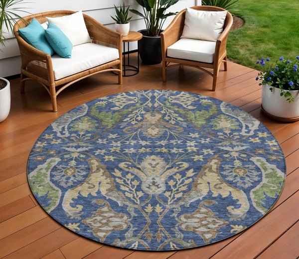 Homeroots 3' Elegant Black Green & Brown Floral Washable Area Rug For Indoor & Outdoor Spaces, 36" X 60" 8' Round Polyester 605291