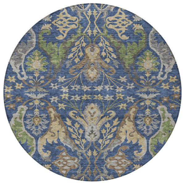 Homeroots 3' Elegant Black Green & Brown Floral Washable Area Rug For Indoor & Outdoor Spaces, 36" X 60" 8' Round Polyester 605291