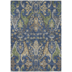HomeRoots 5' Washable Floral Indoor Outdoor Area Rug in Navy, Green & Brown – Durable & Easy to Clean! 8' X 10' 605292