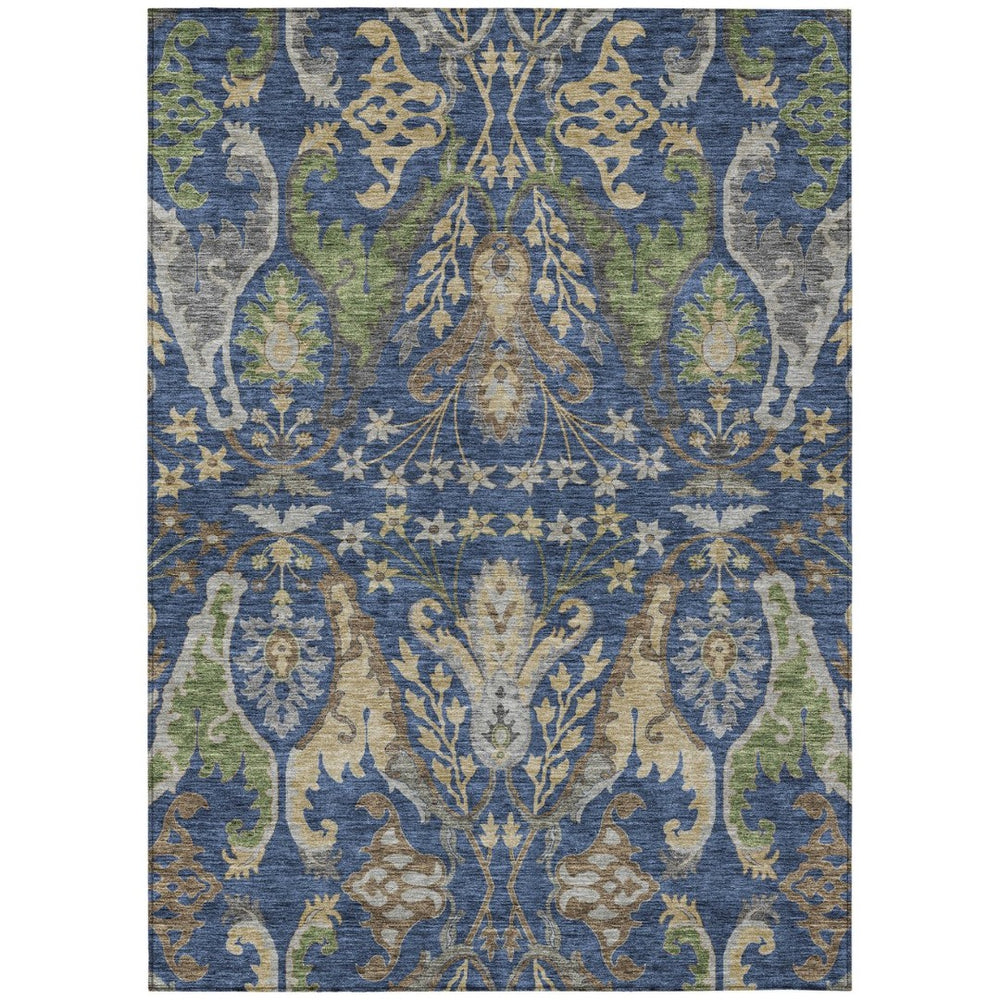 HomeRoots 9' Navy Blue Green Brown Floral Washable Area Rug - Durable Indoor Outdoor Design for High-Traffic Areas 605293