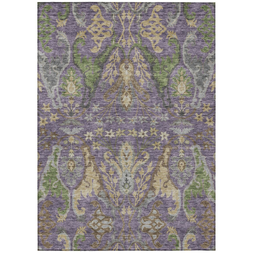HomeRoots 5' Floral Washable Indoor Outdoor Area Rug - Vibrant Purple, Green, and Brown Design for Any Space 5' X 8' 605296