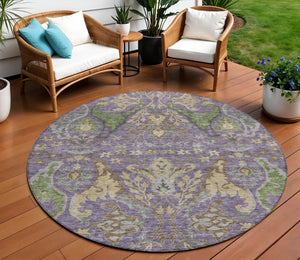 Homeroots 3' Elegant Black Green & Brown Floral Washable Area Rug For Indoor & Outdoor Spaces, 36" X 60" 8' Round Polyester 605297