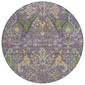 HomeRoots 5' Floral Washable Indoor Outdoor Area Rug - Vibrant Purple, Green, and Brown Design for Any Space 8' Round 605297