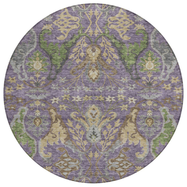 HomeRoots 5' Floral Washable Indoor Outdoor Area Rug - Vibrant Purple, Green, and Brown Design for Any Space 8' Round 605297