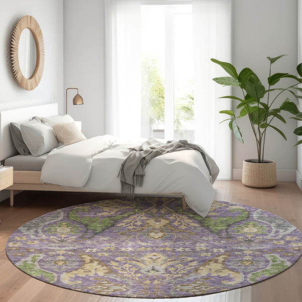 Homeroots 3' Elegant Black Green & Brown Floral Washable Area Rug For Indoor & Outdoor Spaces, 36" X 60" 8' Round Polyester 605297