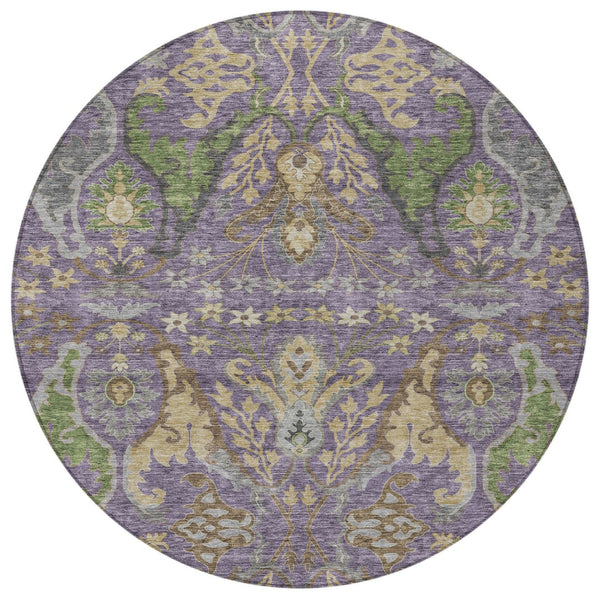 Homeroots 3' Elegant Black Green & Brown Floral Washable Area Rug For Indoor & Outdoor Spaces, 36" X 60" 8' Round Polyester 605297