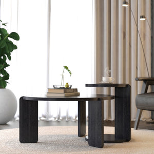English Elm 32.68 Inch Black Oak Veneer Nesting Round Coffee Table Set for Modern Living Rooms W2899P435699