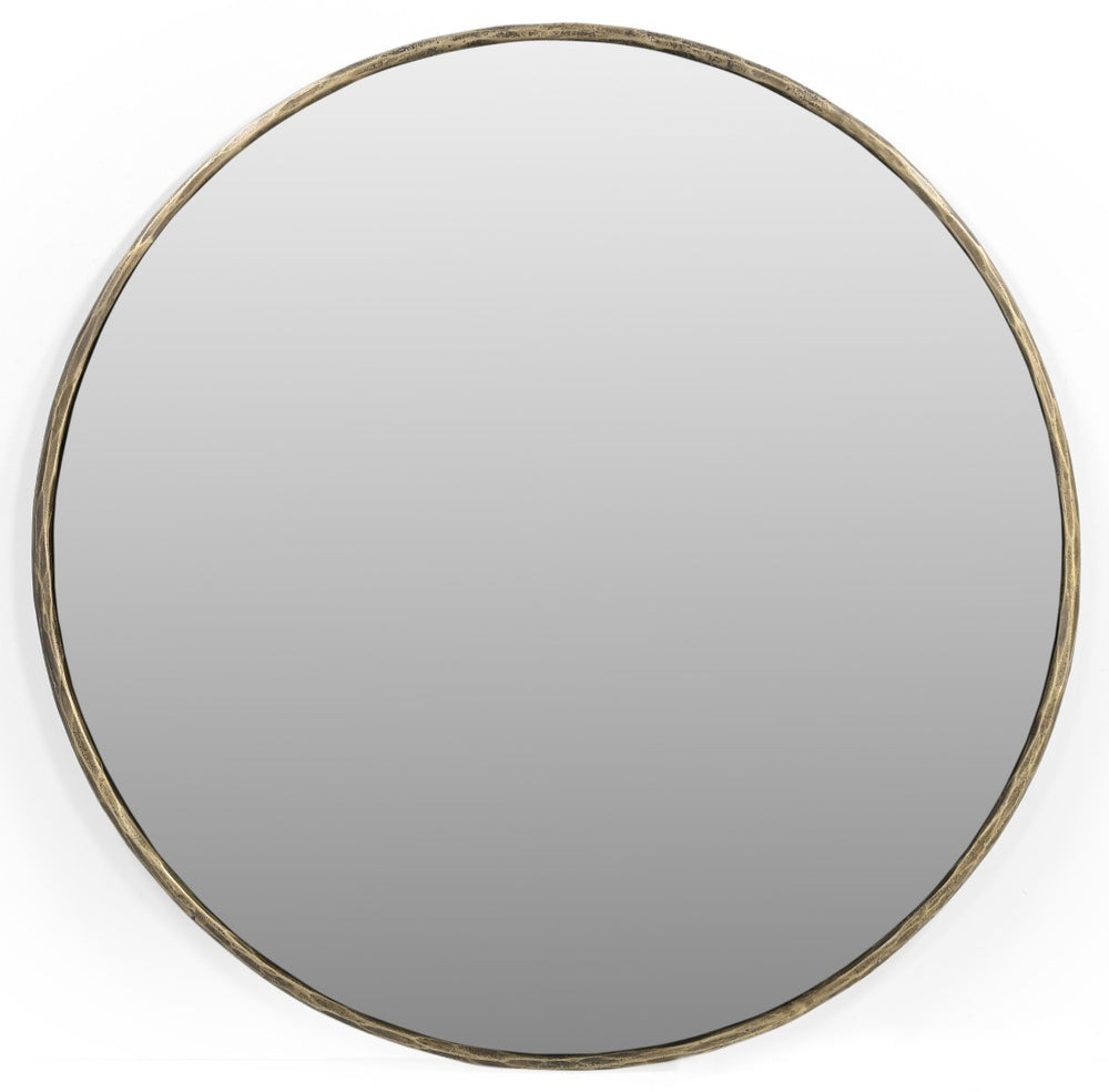 HomeRoots 36" Brass Round Iron Framed Accent Mirror - Rustic Modern Decor for Living Room, Entryway, and More! 605302