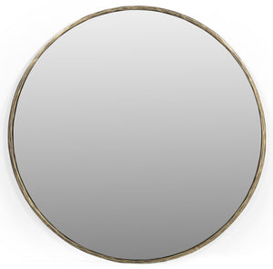 HomeRoots 36" Brass Round Iron Framed Accent Mirror - Rustic Modern Decor for Living Room, Entryway, and More! 605302