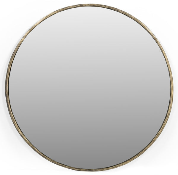 HomeRoots 36" Brass Round Iron Framed Accent Mirror - Rustic Modern Decor for Living Room, Entryway, and More! 605302