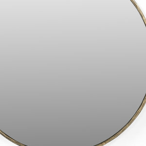 HomeRoots 36" Brass Round Iron Framed Accent Mirror - Rustic Modern Decor for Living Room, Entryway, and More! 605302