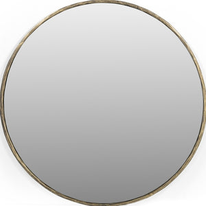 HomeRoots 36" Brass Round Iron Framed Accent Mirror - Rustic Modern Decor for Living Room, Entryway, and More! 605302