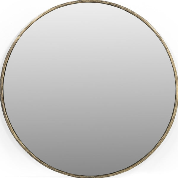 HomeRoots 36" Brass Round Iron Framed Accent Mirror - Rustic Modern Decor for Living Room, Entryway, and More! 605302