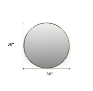 HomeRoots 36" Brass Round Iron Framed Accent Mirror - Rustic Modern Decor for Living Room, Entryway, and More! 605302