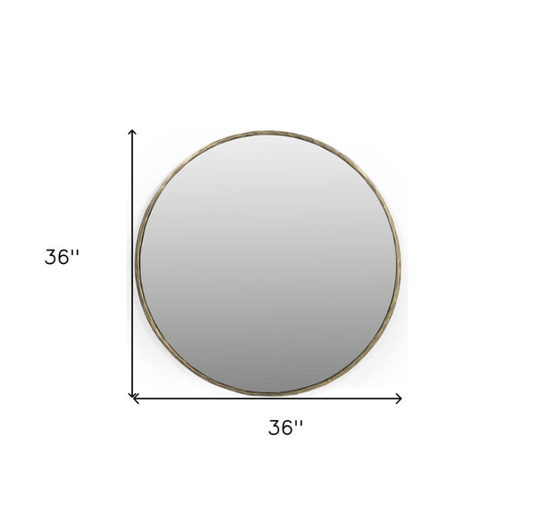 HomeRoots 36" Brass Round Iron Framed Accent Mirror - Rustic Modern Decor for Living Room, Entryway, and More! 605302