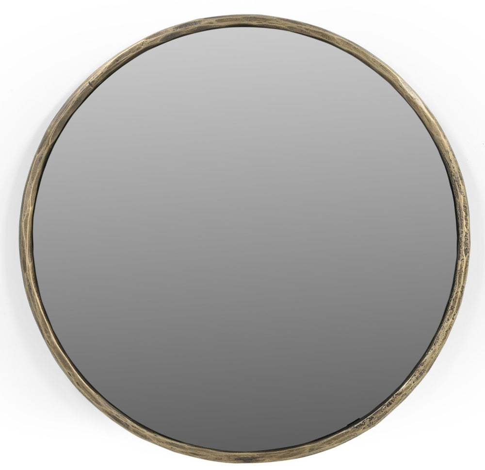 HomeRoots 30" Elegant Brass Round Mirror with Iron Frame - Vintage-Inspired Accent for Any Room Décor 605303