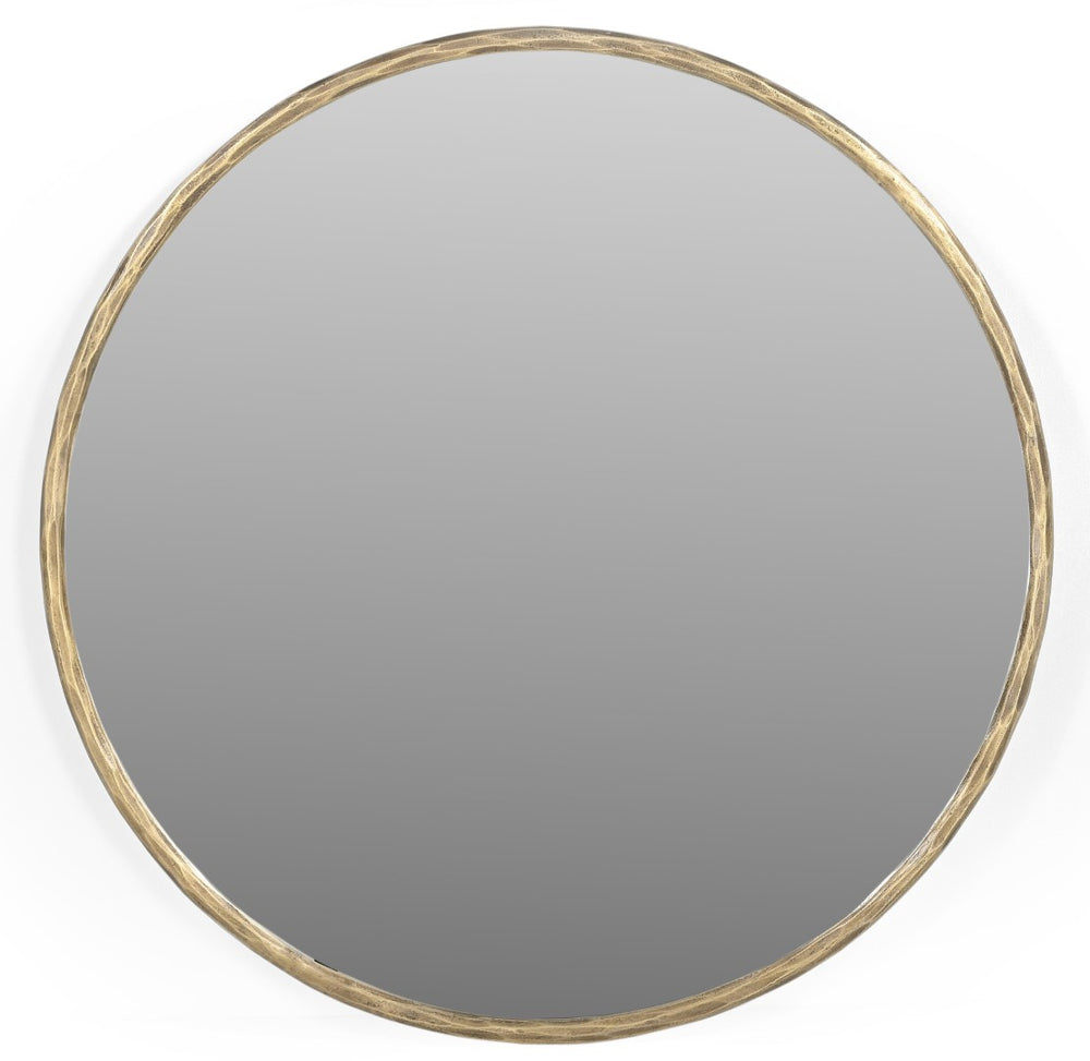 HomeRoots 24" Brass Round Iron Framed Accent Mirror - Elegant Wall Decor for Modern Living Spaces & Offices 605304