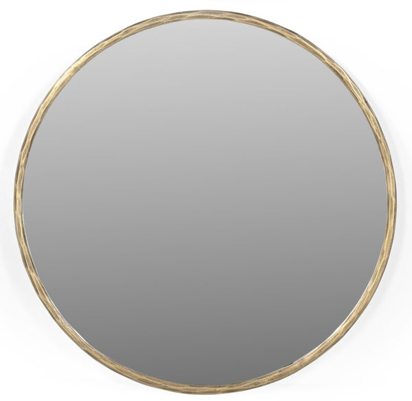 HomeRoots 24" Brass Round Iron Framed Accent Mirror - Elegant Wall Decor for Modern Living Spaces & Offices 605304