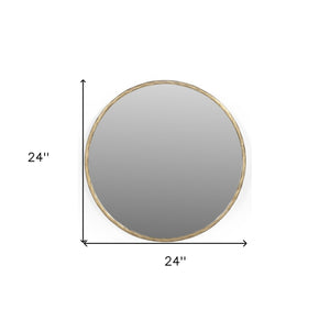 HomeRoots 24" Brass Round Iron Framed Accent Mirror - Elegant Wall Decor for Modern Living Spaces & Offices 605304