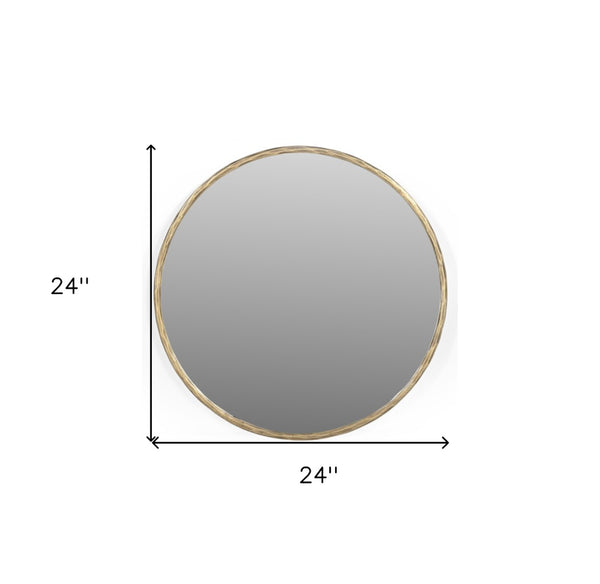 HomeRoots 24" Brass Round Iron Framed Accent Mirror - Elegant Wall Decor for Modern Living Spaces & Offices 605304