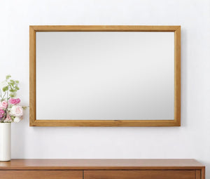 Homeroots 40" Natural Solid Wood Framed Mounted Accent Mirror - Stylish Mid-century Design For Bright Spaces  Solid Wood 605306