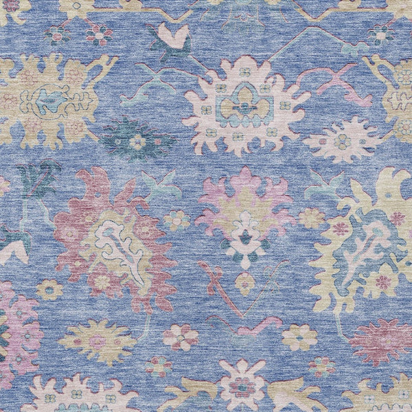 Homeroots 3' Blue Pink And Ivory Floral Washable Area Rug For Indoor And Outdoor Spaces, Durable And Stylish 3' X 5' Polyester 605307