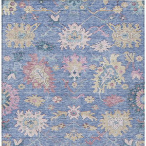 Homeroots 3' Blue Pink And Ivory Floral Washable Area Rug For Indoor And Outdoor Spaces, Durable And Stylish 5' X 8' Polyester 605308