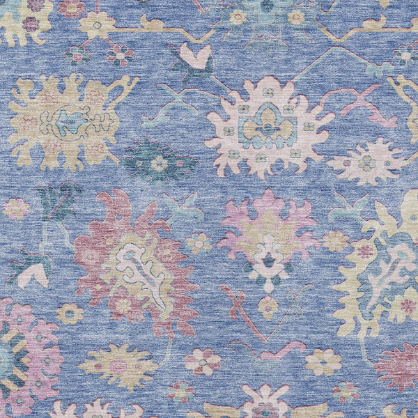 Homeroots 3' Blue Pink And Ivory Floral Washable Area Rug For Indoor And Outdoor Spaces, Durable And Stylish 5' X 8' Polyester 605308