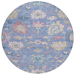 HomeRoots 5' Floral Area Rug in Blue, Pink, and Ivory – Washable, Durable, Ideal for Indoor and Outdoor Use 8' Round 605309