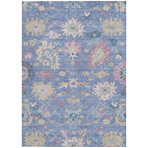 Homeroots 3' Blue Pink And Ivory Floral Washable Area Rug For Indoor And Outdoor Spaces, Durable And Stylish 8' X 10' Polyester 605310