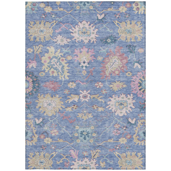 Homeroots 3' Blue Pink And Ivory Floral Washable Area Rug For Indoor And Outdoor Spaces, Durable And Stylish 8' X 10' Polyester 605310