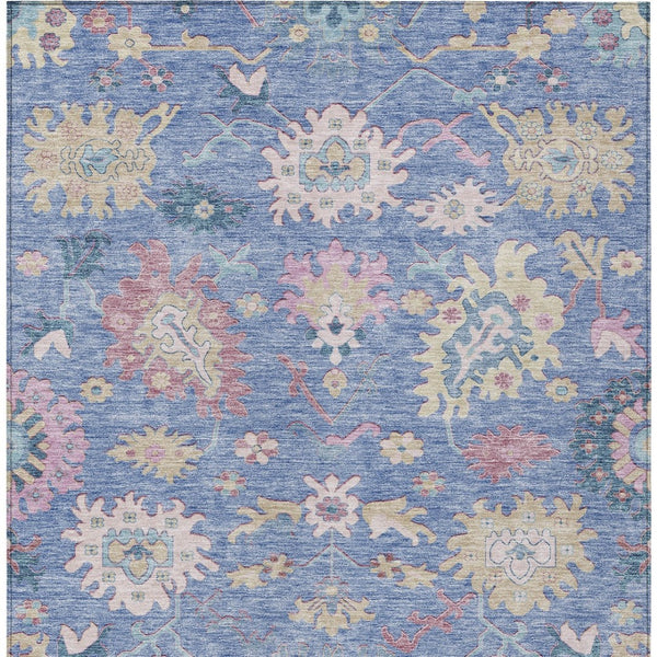 Homeroots 3' Blue Pink And Ivory Floral Washable Area Rug For Indoor And Outdoor Spaces, Durable And Stylish 9' X 12' Polyester 605311