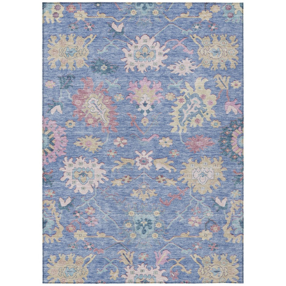 HomeRoots 9' X 12' Vibrant Floral Washable Area Rug - Blue, Pink & Ivory for Indoor Outdoor Elegance & Durability 605311
