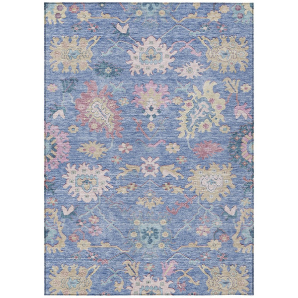 HomeRoots 9' X 12' Vibrant Floral Washable Area Rug - Blue, Pink & Ivory for Indoor Outdoor Elegance & Durability 605311