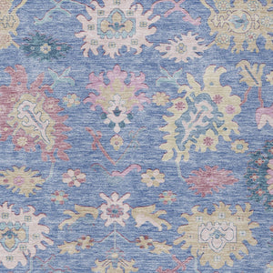 Homeroots 3' Blue Pink And Ivory Floral Washable Area Rug For Indoor And Outdoor Spaces, Durable And Stylish 9' X 12' Polyester 605311