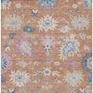 Homeroots 3' Blue Pink And Ivory Floral Washable Area Rug For Indoor And Outdoor Spaces, Durable And Stylish 3' X 5' Polyester 605313