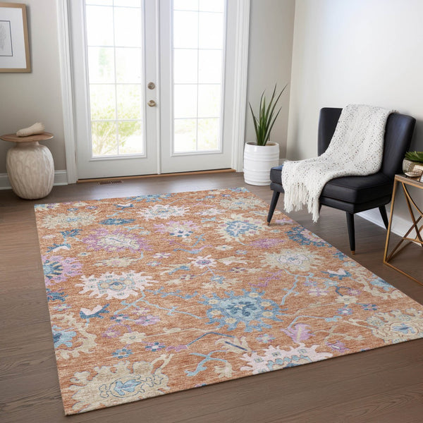 Homeroots 3' Blue Pink And Ivory Floral Washable Area Rug For Indoor And Outdoor Spaces, Durable And Stylish 3' X 5' Polyester 605313