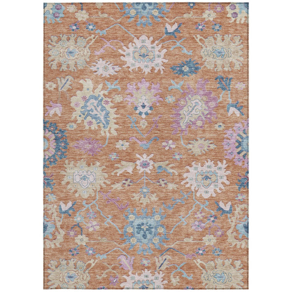 Homeroots 3' Blue Pink And Ivory Floral Washable Area Rug For Indoor And Outdoor Spaces, Durable And Stylish 10' X 14' Polyester 605318