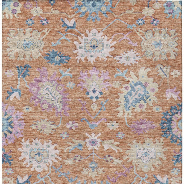 Homeroots 3' Blue Pink And Ivory Floral Washable Area Rug For Indoor And Outdoor Spaces, Durable And Stylish 10' X 14' Polyester 605318