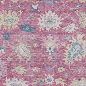 Homeroots 3' Blue Pink And Ivory Floral Washable Area Rug For Indoor And Outdoor Spaces, Durable And Stylish 3' X 5' Polyester 605319