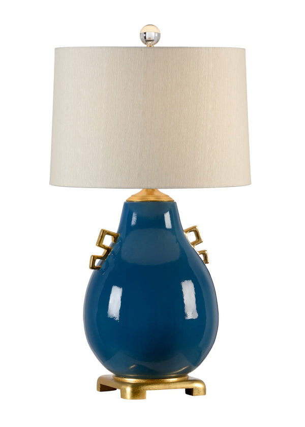 Wildwood Ming Largo Blue Ceramic Table Lamp With Gold Leaf Base, Pear Silhouette & Drum Shade For Luxe Rooms 60532