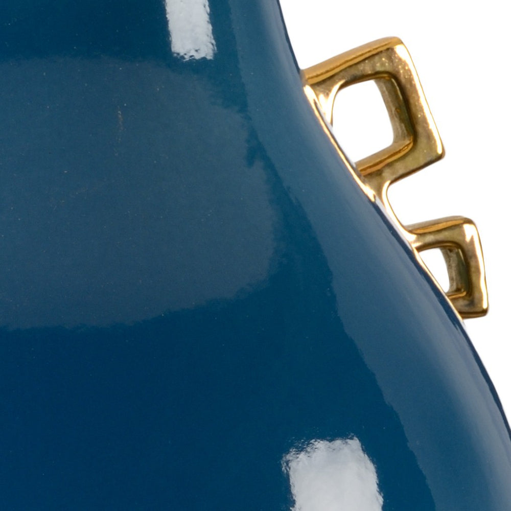 Wildwood Ming Largo Blue Ceramic Table Lamp With Gold Leaf Base, Pear Silhouette & Drum Shade For Luxe Rooms 60532