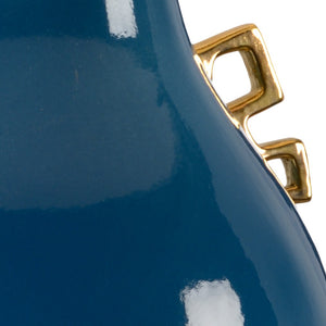 Wildwood Ming Largo Blue Ceramic Table Lamp With Gold Leaf Base, Pear Silhouette & Drum Shade For Luxe Rooms 60532