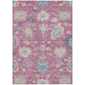 HomeRoots 5' Floral Washable Area Rug in Pink, Ivory & Denim Blue - Stylish, Durable, Indoor/Outdoor Decor 5' X 8' 605320