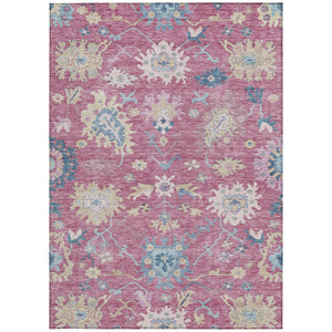 Homeroots 3' Blue Pink And Ivory Floral Washable Area Rug For Indoor And Outdoor Spaces, Durable And Stylish 8' X 10' Polyester 605322